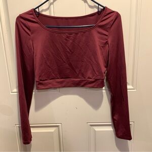 Red Burgundy Fitted Long Sleeve Crop Top Blouse Size M